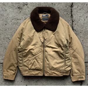 Polo Ralph Lauren B-15 Shearling Collar Down Bomber Flight Jacket Khaki XL VTG